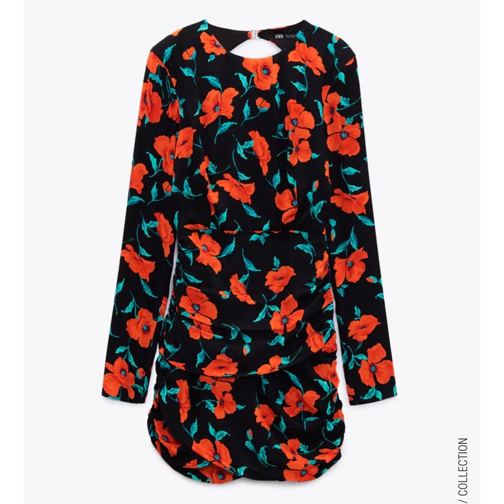 Zara black open back floral dress